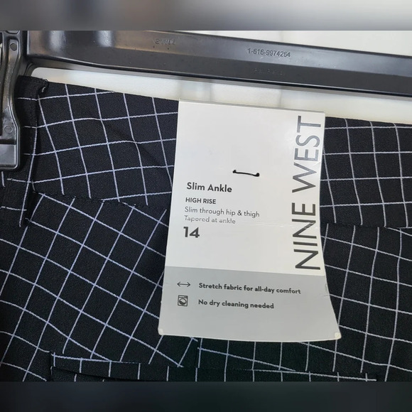 NWT Nine West Black & White Grid High Rise Slim Ankle Tappered Pants‎ Size 14 - Picture 8 of 8